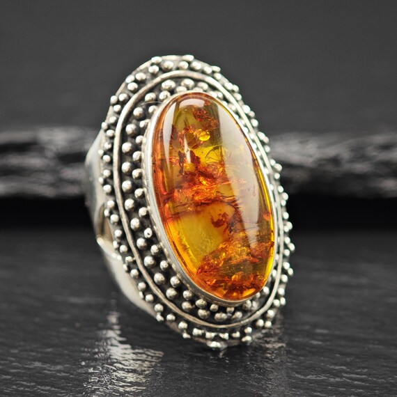 Oval Amber Ring: Sterling Silver Statement Jewelr… - image 3