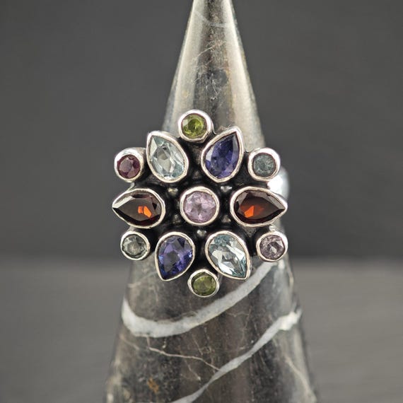 Sterling Silver Ring: Multi-Colored Gemstones - F… - image 7