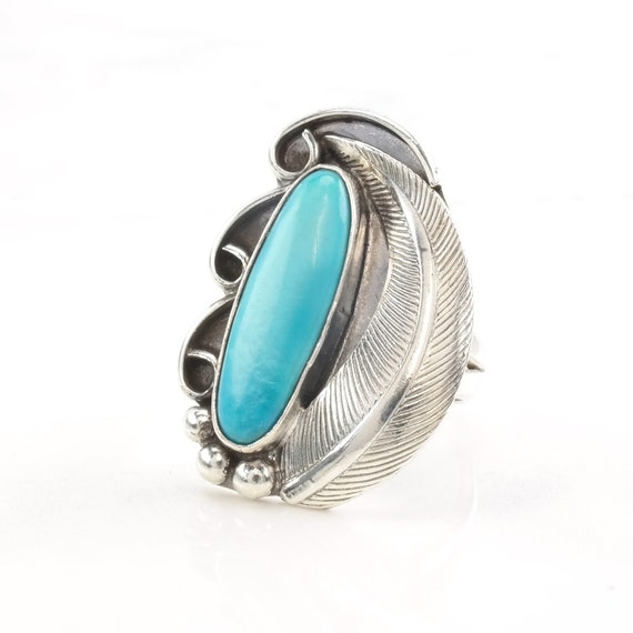 Vintage Native American Silver Ring Turquoise Fea… - image 1