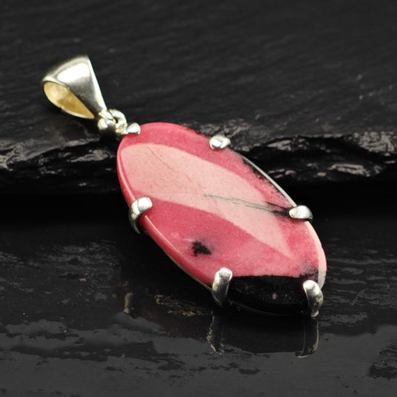 Rhodonite Oval Pendant Sterling Silver