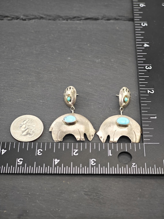 Native American, Turquoise Bear Stud/Dangle Earri… - image 9