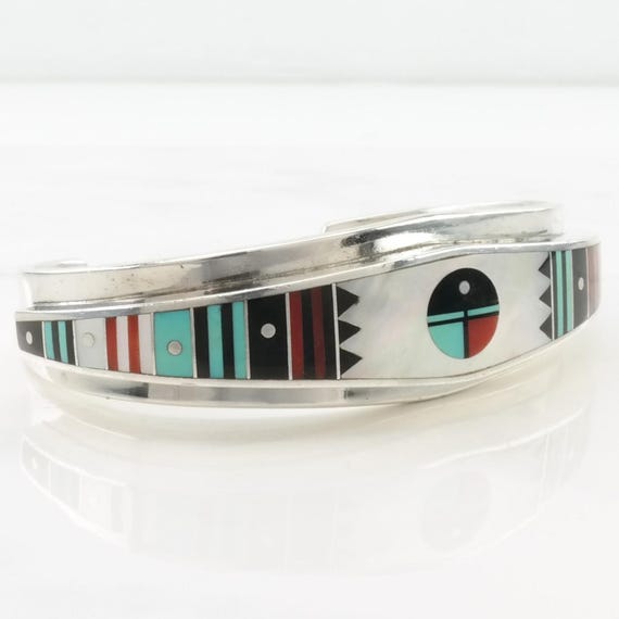 Thicker Zig Zag Vintage Native American Zuni Coral Sterling Silver Bracelet Thicker Zig Zag Vintage Native American Zuni Coral Sterling Silver Bracelet