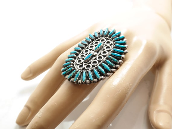 Vintage Zuni Ring Turquoise Sterling Silver Needl… - image 4