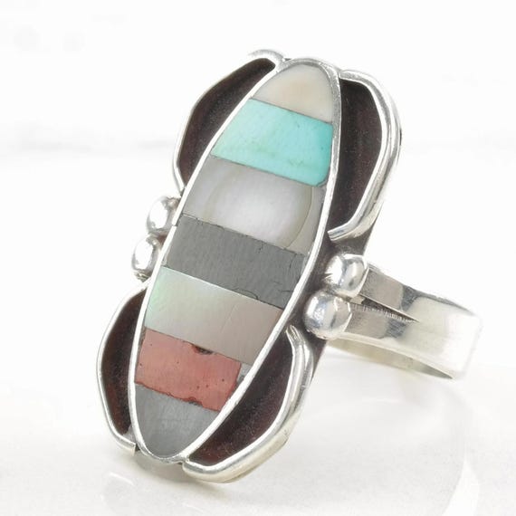 Native American MOP Multi Gem Inlay Sterling Silv… - image 4