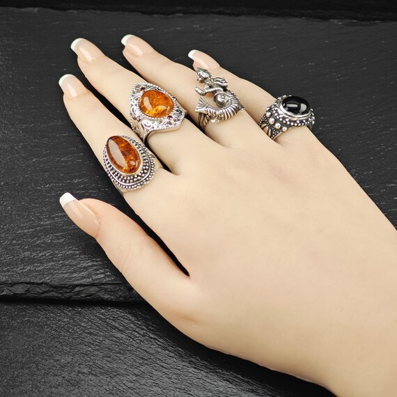 BBJ Amber, Ruby Ring Sterling Silver Filigree Sz … - image 2