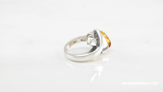 Drop Cross  Yellow Amber Sterling Silver Ring Siz… - image 4