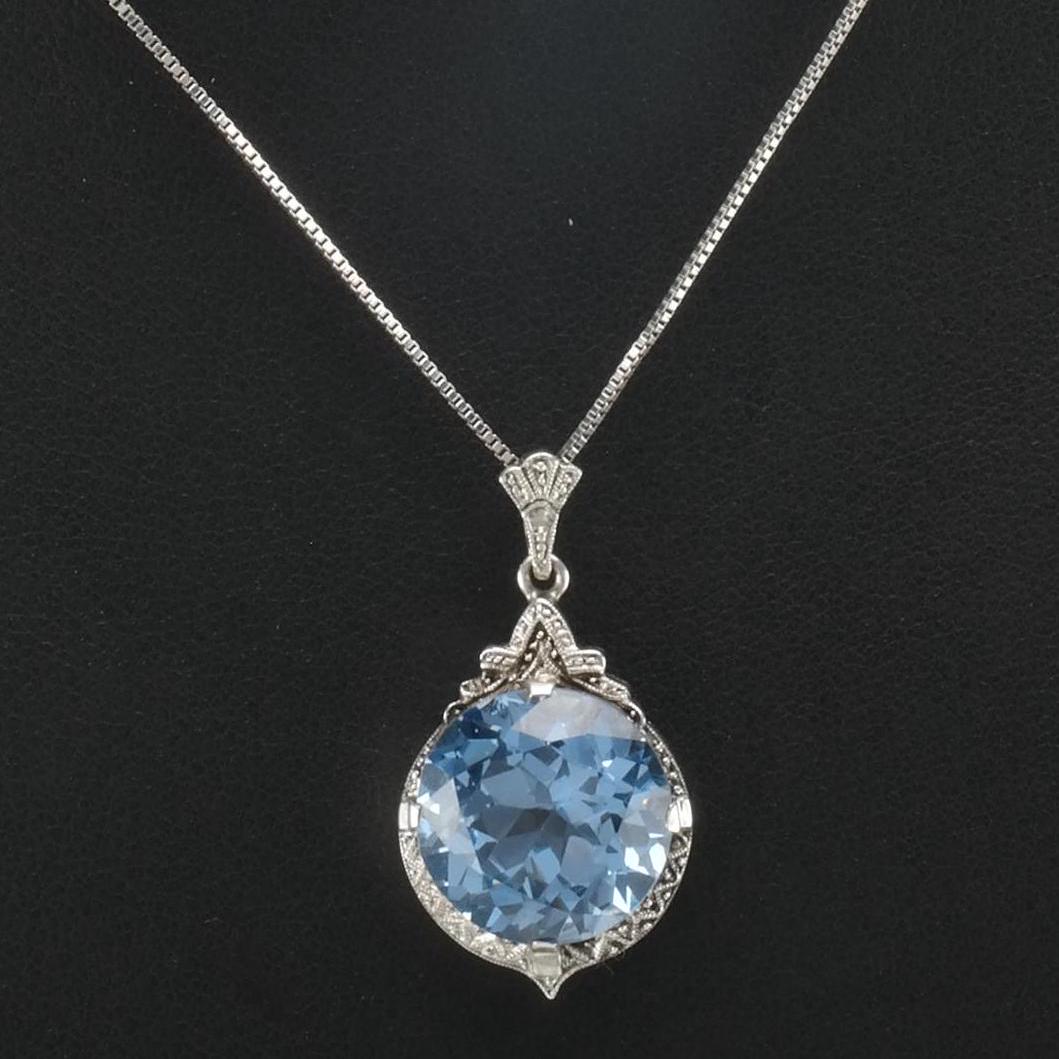 Vintage Art Deco, Topaz Sterling Silver Round Necklace - Etsy