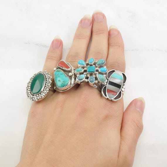 Native American MOP Multi Gem Inlay Sterling Silv… - image 2