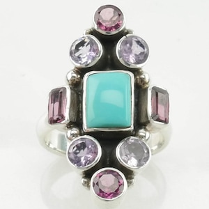 Vintage Nicky Butler Silber Ring Türkis, Granat, Amethyst Cluster Sterling Größe 5