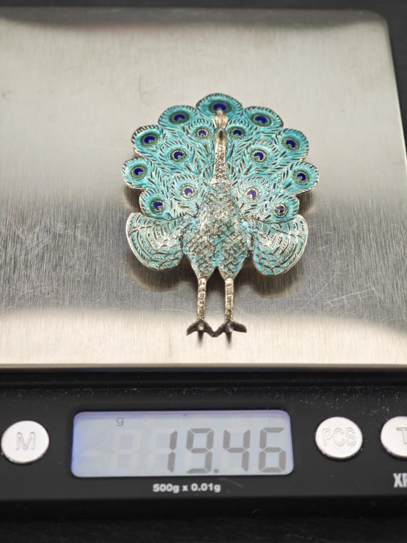 Vintage Siam, Enamel, Peacock Sterling Silver Brooch - Etsy Finland