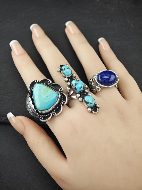 Turquoise Silver Ring: Native American Stamped (S… - image 2