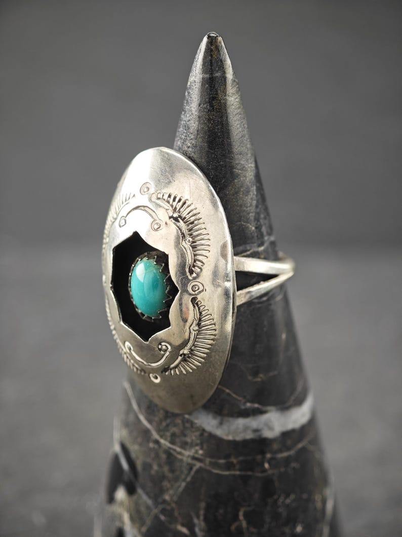 Vintage Sterling Silver Turquoise Shadowbox Ring image 4