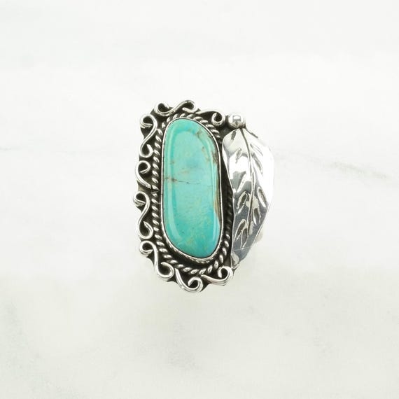 Turquoise Leaf Ring: Native American Leaf (Sterli… - image 7