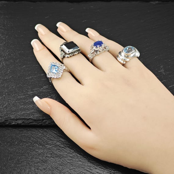 Sapphire Statement Ring: Sterling Silver Size 6 - image 2