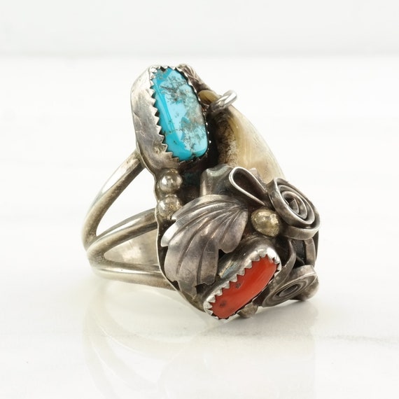 Vintage Native American Silver Ring Turquoise, Co… - image 1