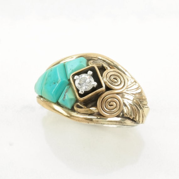 Vintage Navajo Sterling Silver Ring Turquoise, CZ… - image 1
