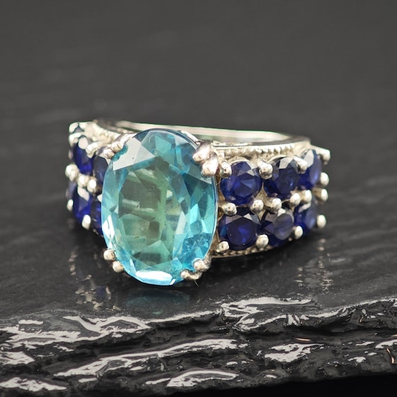 Topaz Doublet Statement Ring Sterling Silver Sz 6 - image 4