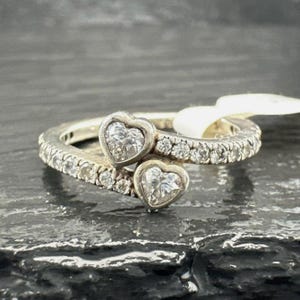 Vintage Pandora Sterling Silver Ring CZ White Diamond Heart Size 5 1/4