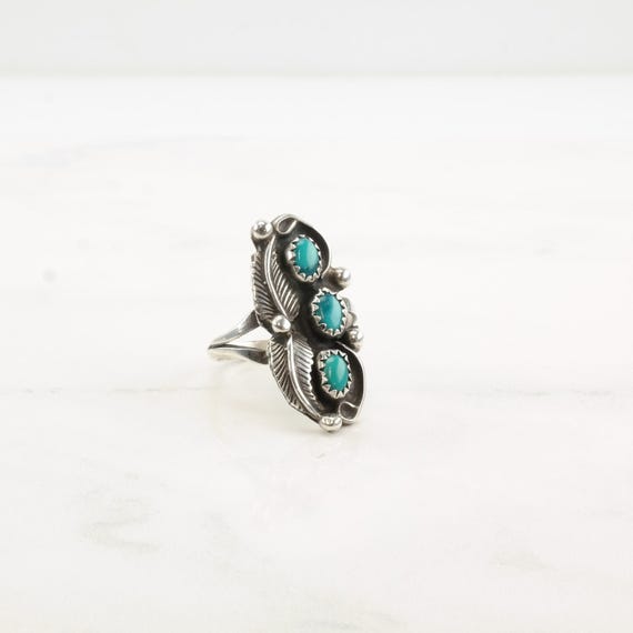 Native American Turquoise Ring - Silver Leaf Desi… - image 6