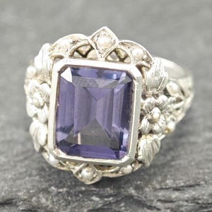 Art Deco Style, Syntehtic Alexandrite Ring Sterling Silver
