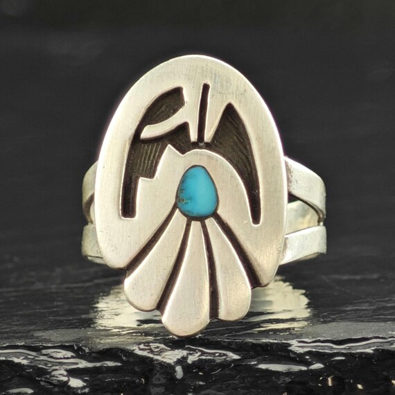 Hopi Turquoise Overlay Sterling Silver Ring Sz9 R6544