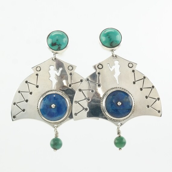 Turquoise, Lapis Lazuli Figure Earrings Stud, Dan… - image 3