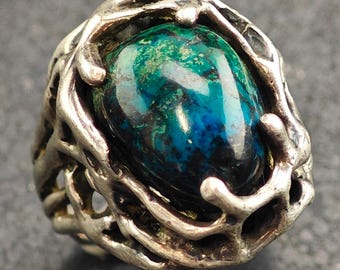 Brutalist Chrysocolla Ring Sterling Silver Ring Sz 6 1/2 R6474