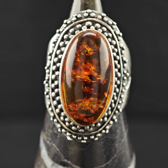 Oval Amber Ring: Sterling Silver Statement Jewelr… - image 9