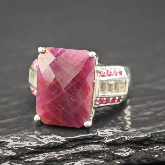Faceted Ruby Corundum Ring Sterling Silver Sz 7 - image 5
