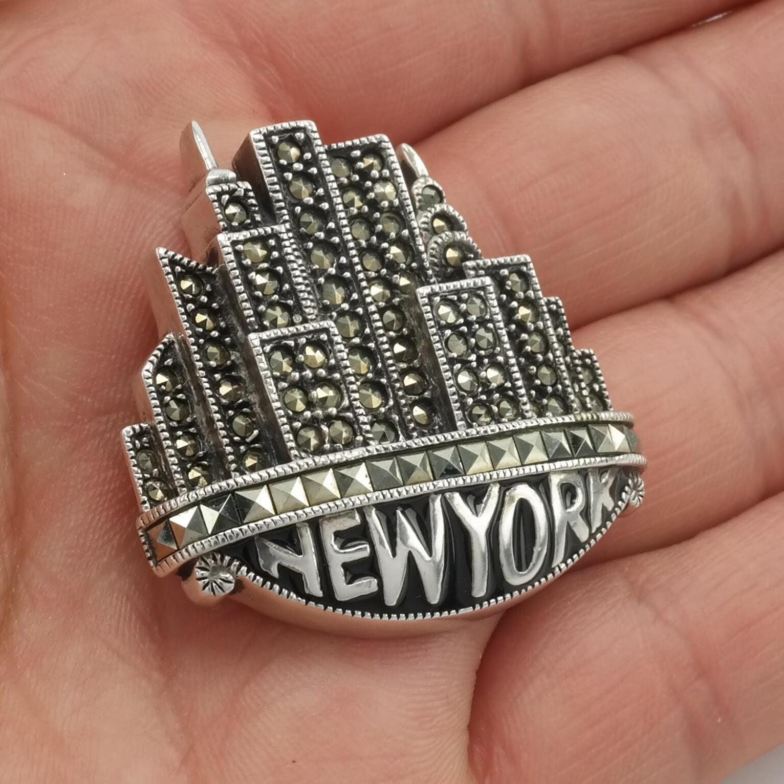 Judith Jack New York Brooch Sterling Silver Skyline Enamel