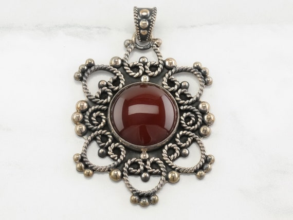 Sterling Silver Carnelian Red Beadwork Pendant - image 2