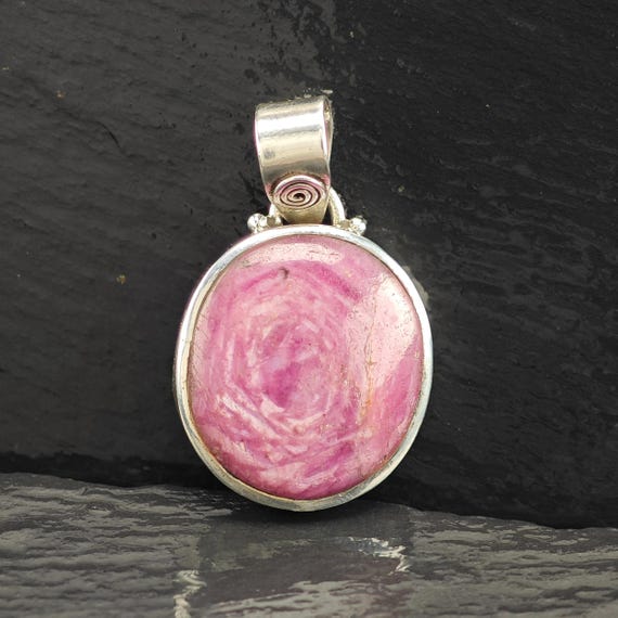 Ruby Corundum Pendant, Sterling Silver (Pink Gemstone)