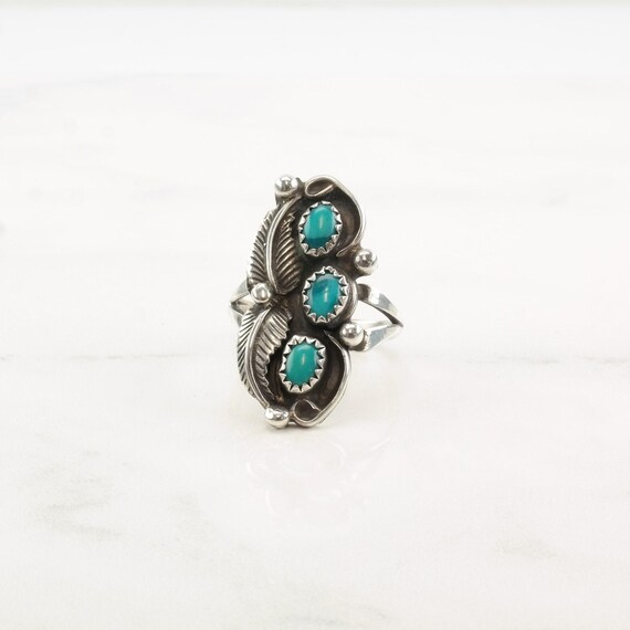 Native American Turquoise Ring - Silver Leaf Desi… - image 5