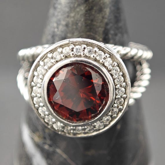 Sterling Silver Ring, Red CZ Stone Split (Size 6) - image 1