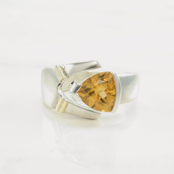 Vintage Sterling Silver Ring Citrine 14K Gold Acc… - image 3