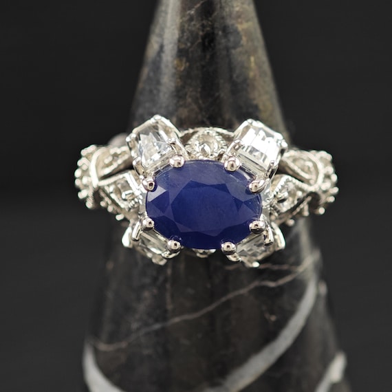 Sapphire Statement Ring: Sterling Silver Size 6 - image 9