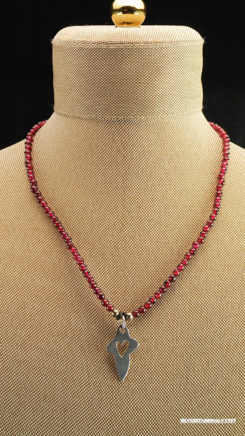 Sterling Silver Dark Pink Beads Heart Necklace 15