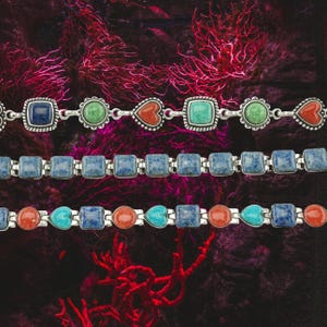 Choice of Vintage Carolyn Pollack Sterling Silver Link Bracelet Multi Stone Inlay