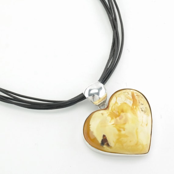 Vintage Sterling Silver Yellow Amber Heart Neckla… - image 1