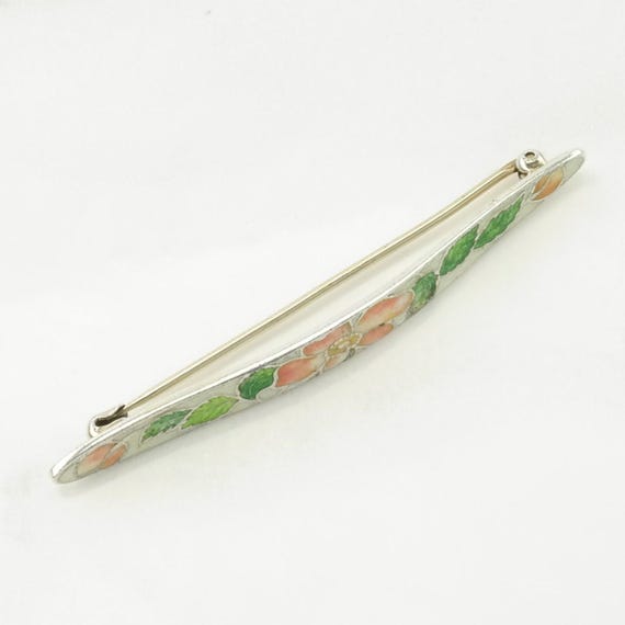 Antique English Brooch Sterling Silver Floral Enamel Gem