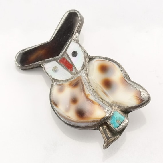 Impressive Vintage Native American Zuni Owl Turquoise Inlay Sterling Silver Pin Old Impressive Vintage Native American Zuni Owl Turquoise Inlay Sterling Silver Pin Old