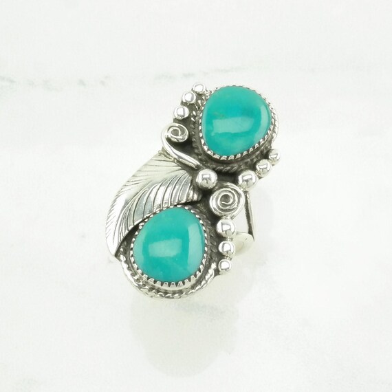 Native American Silver Ring Turquoise Leaf Sterli… - image 9