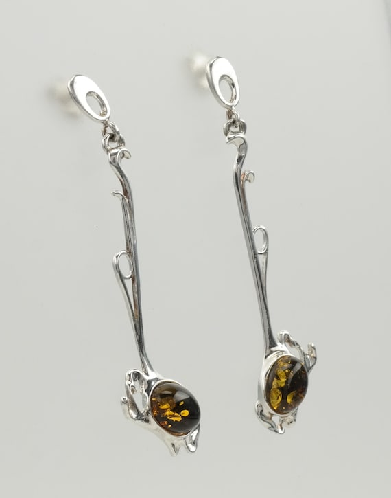 Modernist Baltic Amber Earrings Sterling Silver - image 2
