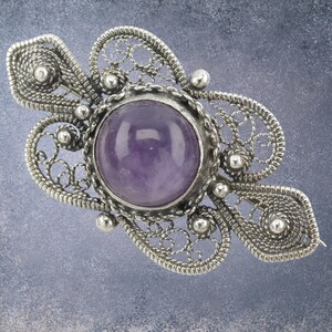 Amethyst Brooch Filigree Sterling Silver