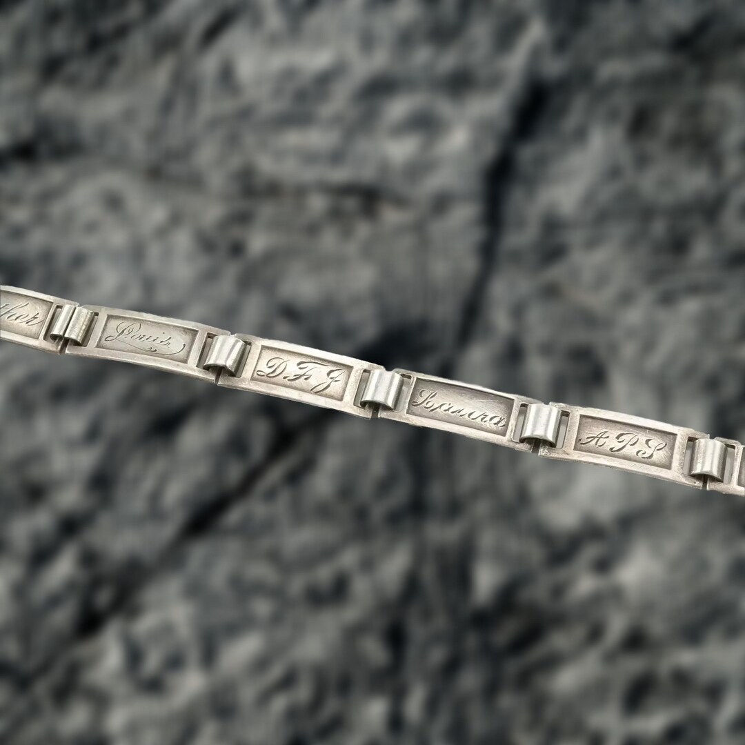 ブレスレット German Vintage Art Deco Silver Bracelet Art Deco Sterling Silver Link Bracelet Engraved Initials Names - Etsy