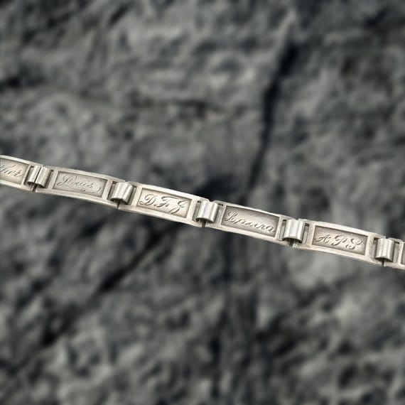 Art Deco Sterling Silver Link Bracelet Engraved Initials Names - Etsy