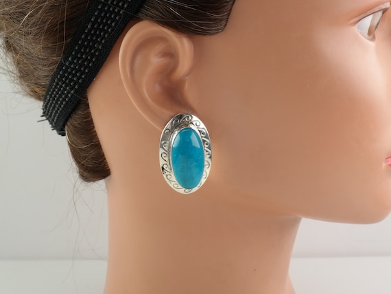 DTR Sterling Silver Turquoise Oval Earrings Stud - image 2