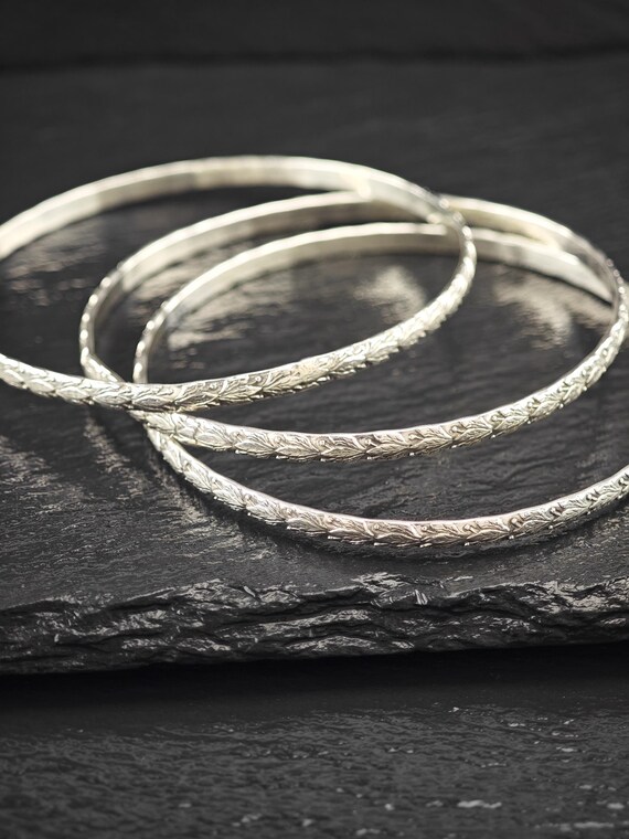 Stackable Repousse Floral Bangle Sterling Silver - image 7