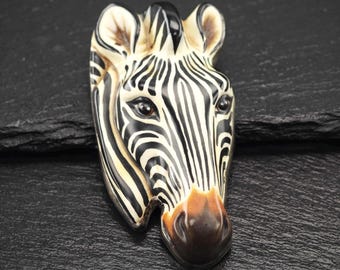 Vintage Sergio Bustamante Sterling Silver Brooch Pendant Zebra