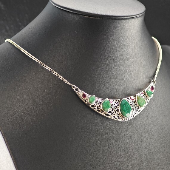 Sterling Silver Green, Red Emerald, Ruby Teardrop… - image 5
